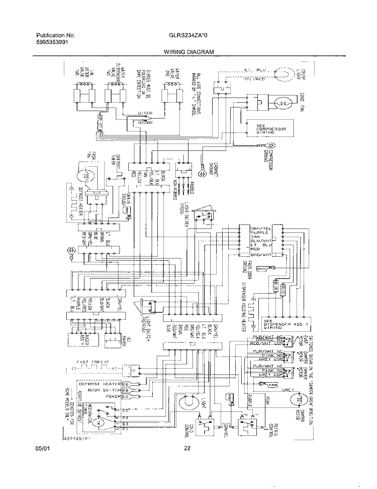 WIRING DIAGRAM Diagram and Parts List for GLRS234ZAW1  Frigidaire Refrigerator