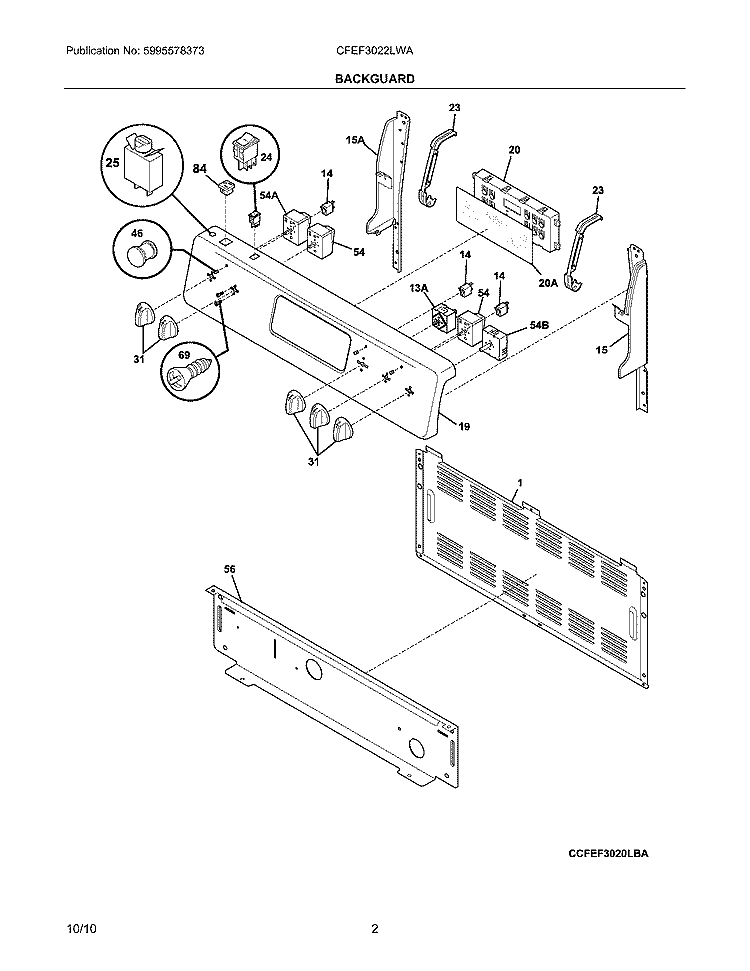 BACKGUARD Diagram and Parts List for CFEF3022LWA  Frigidaire Range