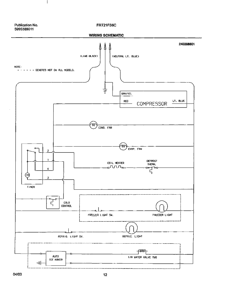WIRING SCHEMATIC Diagram and Parts List for FRT21FS6CW0  Frigidaire Refrigerator