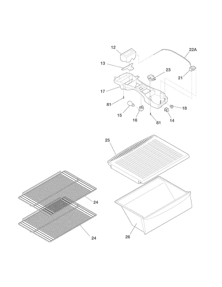 Shelves Diagram and Parts List for 2536172401D  Kenmore Refrigerator