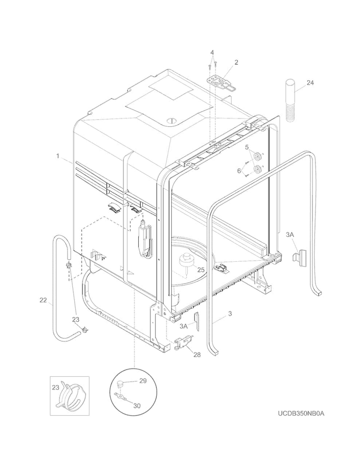 Tub Diagram and Parts List for FFBD2406NB3A  Frigidaire Dishwasher