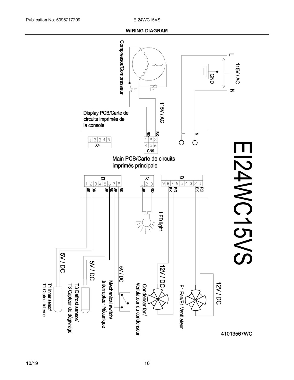 Wiring Diagram Diagram and Parts List for EI24WC15VS  Frigidaire Wine and Beverage Cooler