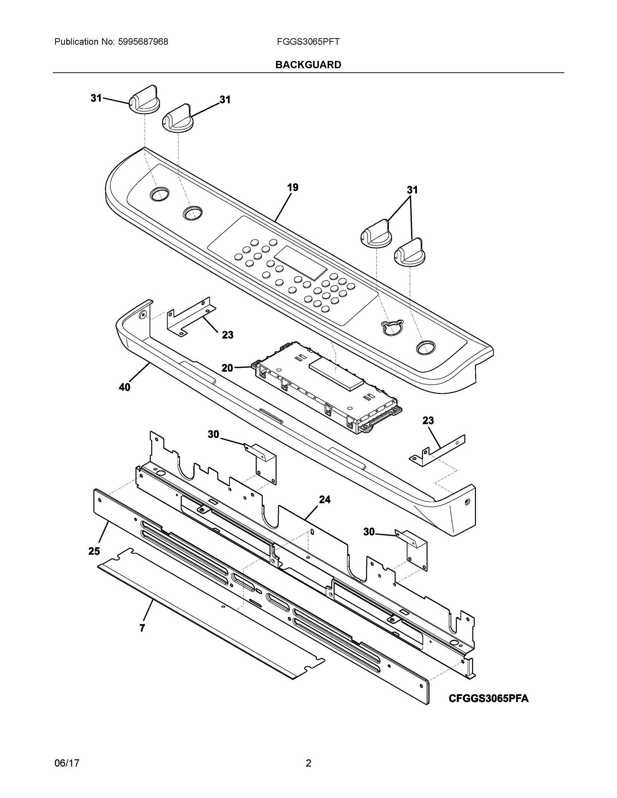 02 - BACKGUARD Diagram and Parts List for FGGS3065PFT  Frigidaire Range