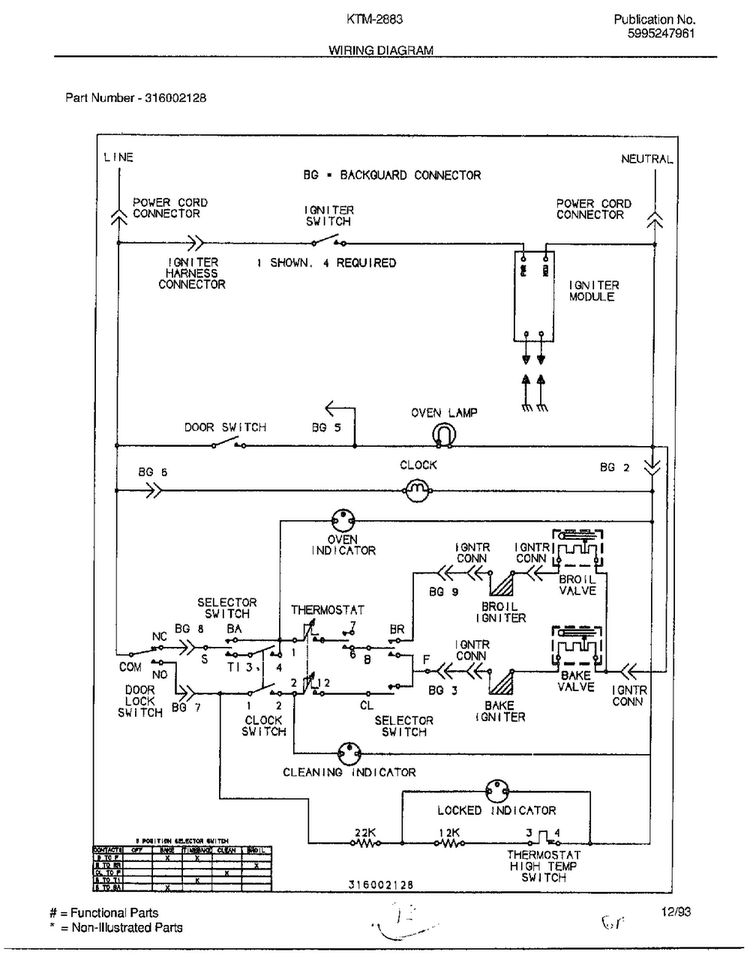 Wiring Diagraph Diagram and Parts List for 2883-81B  Frigidaire Range