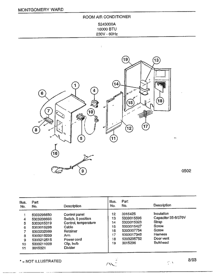 Room Air Conditioner Page 3 Diagram and Parts List for 5243000A  Frigidaire Air Conditioner