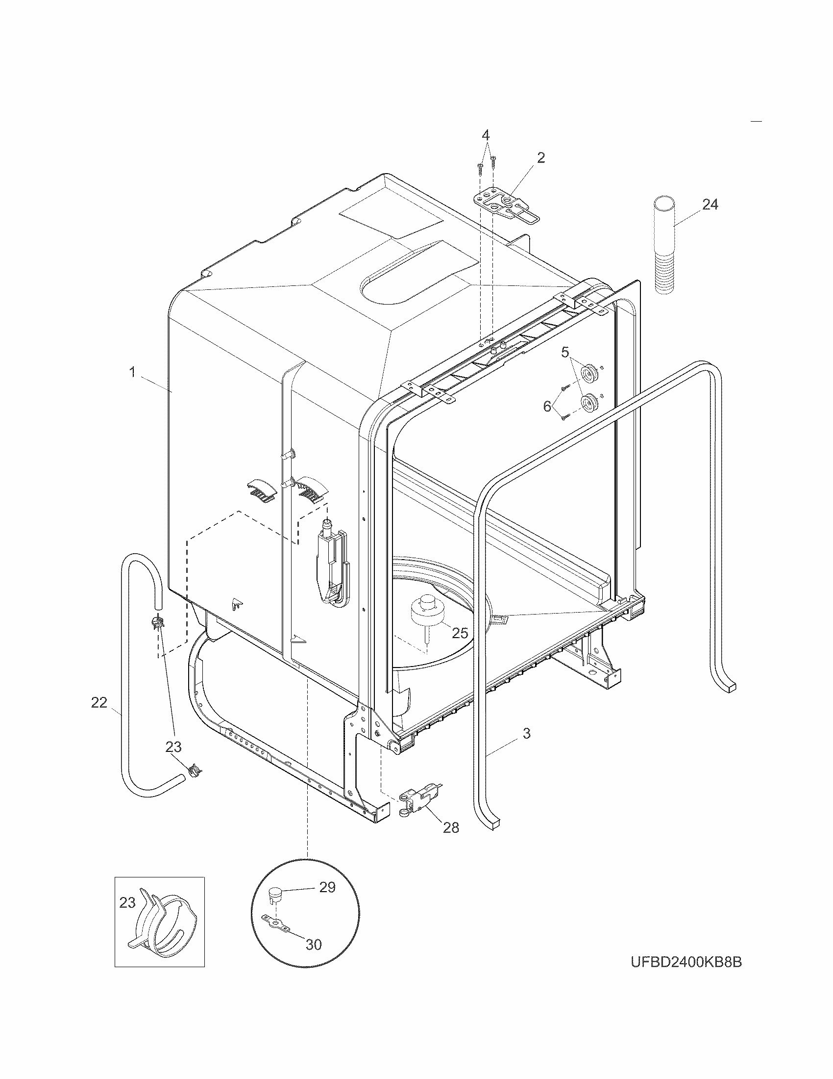 Tub Diagram and Parts List for 58714014412B  Kenmore Dishwasher