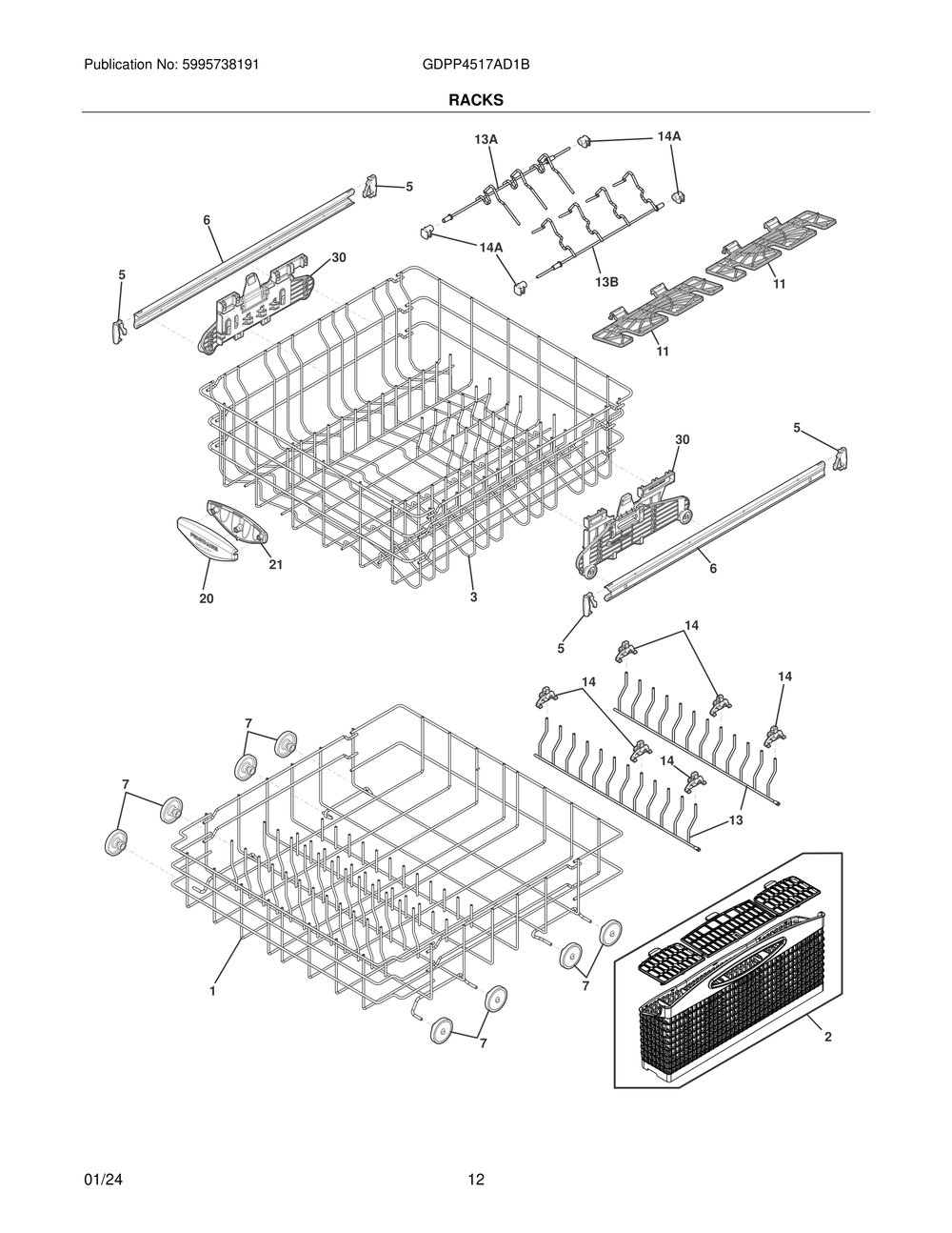 Racks Diagram and Parts List for GDPP4517AD1B  Frigidaire Dishwasher