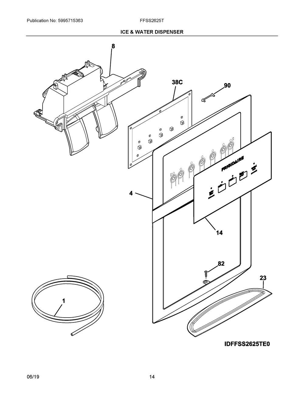 Ice & Water Dispenser Diagram and Parts List for FFSS2625TP2  Frigidaire Refrigerator
