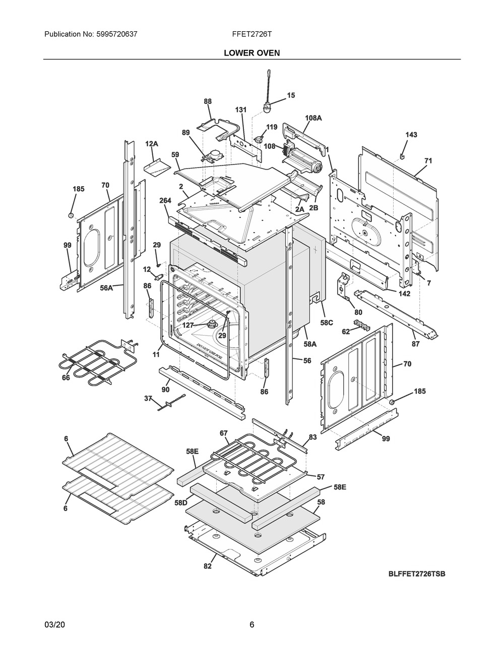 Lower Oven Diagram and Parts List for FFET2726TBC  Frigidaire Range