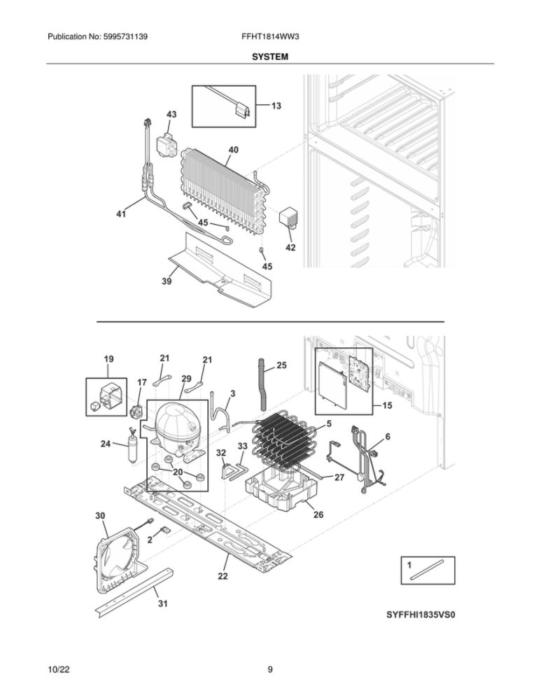 System Diagram and Parts List for FFHT1814WW3  Frigidaire Refrigerator