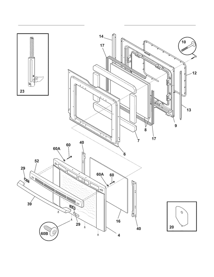 Door Diagram and Parts List for EI30EF55GSH  Electrolux Range