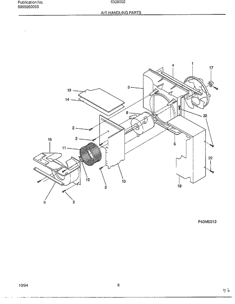 Air Handling Parts Diagram and Parts List for 5328002B  Frigidaire Air Conditioner