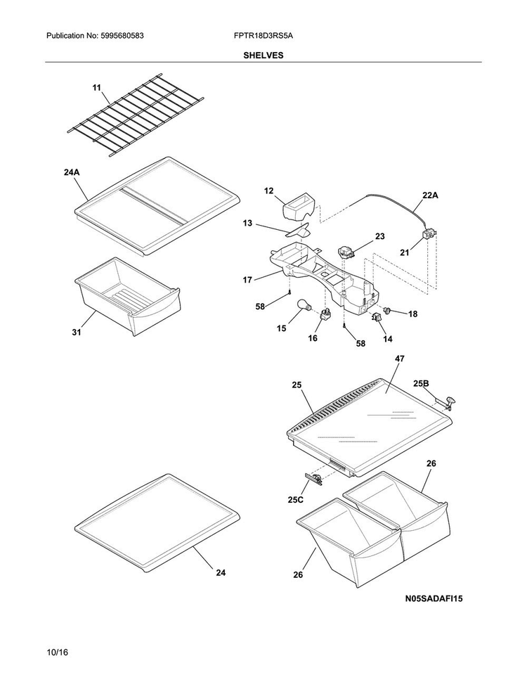 Shelves Diagram and Parts List for FPTR18D3RS5A  Frigidaire Refrigerator