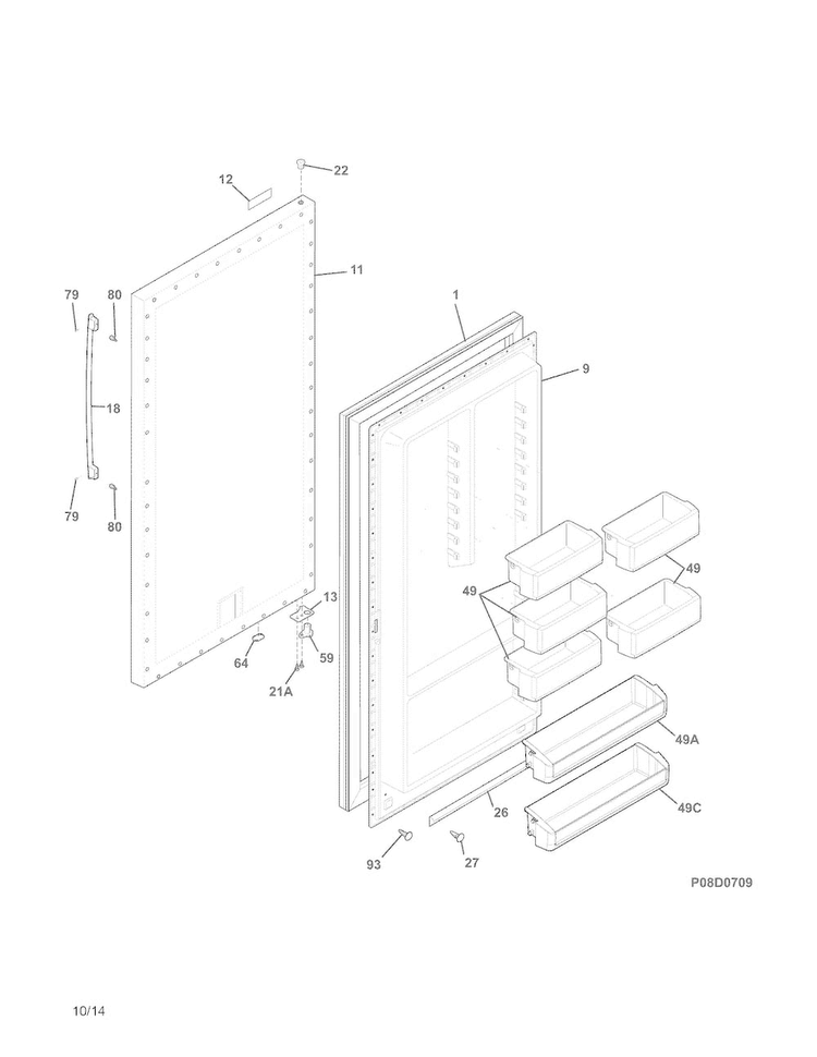 Door Diagram and Parts List for FPFU19F8QFA  Frigidaire Freezer