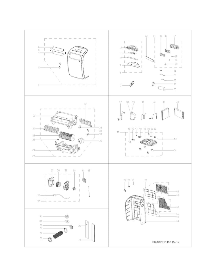 Recommended Spare Parts Diagram and Parts List for FRA07EPU112  Frigidaire Air Conditioner