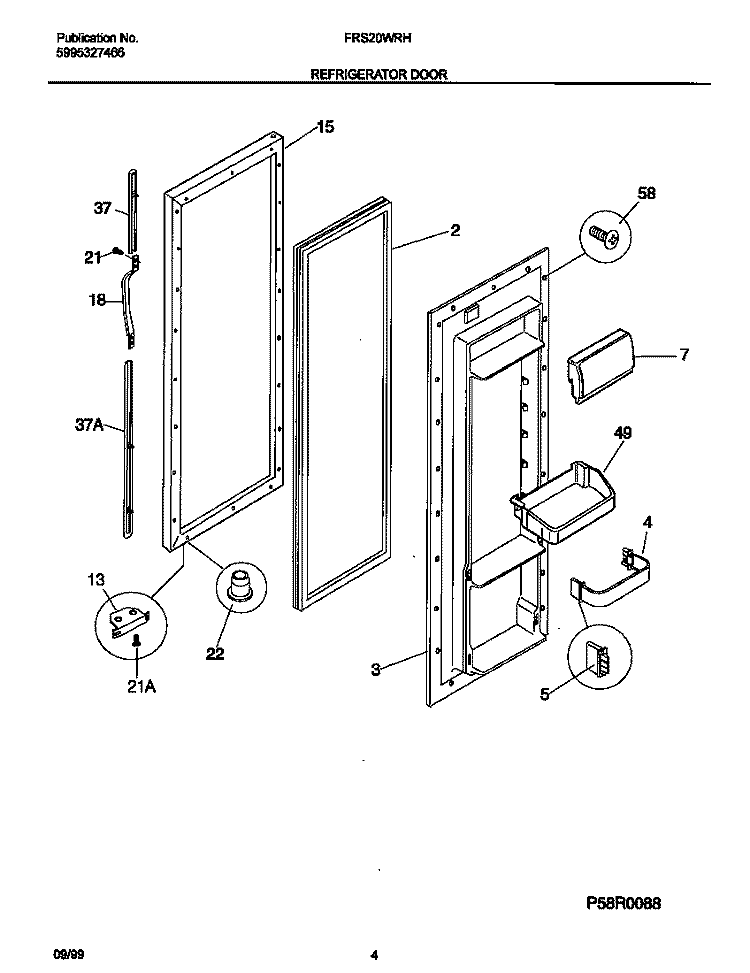 REFRIGERATOR DOOR Diagram and Parts List for FRS20WRHW4  Frigidaire Refrigerator