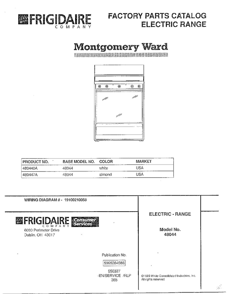 Electric Range Front Cover Diagram and Parts List for 480440A  Frigidaire Range