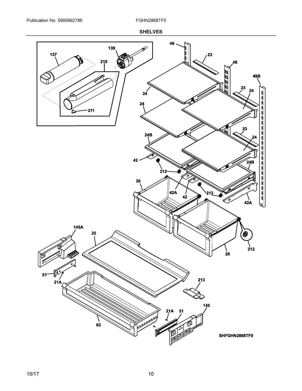 Shelves Diagram and Parts List for FGHN2868TF0  Frigidaire Refrigerator