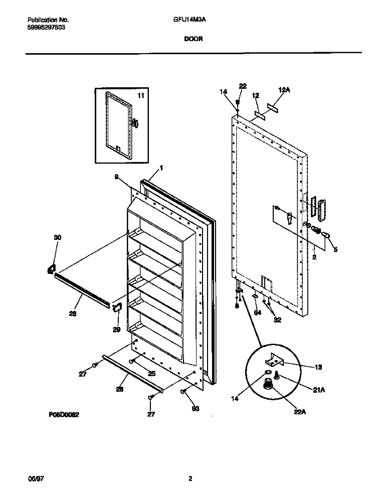 DOOR Diagram and Parts List for GFU14M3AW7  Gibson Freezer