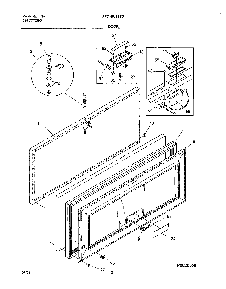 DOOR Diagram and Parts List for FFC15C8BB0  Frigidaire Freezer