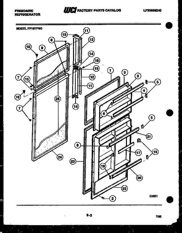 DOOR PARTS Diagram and Parts List for FP18TFL0  Frigidaire Refrigerator