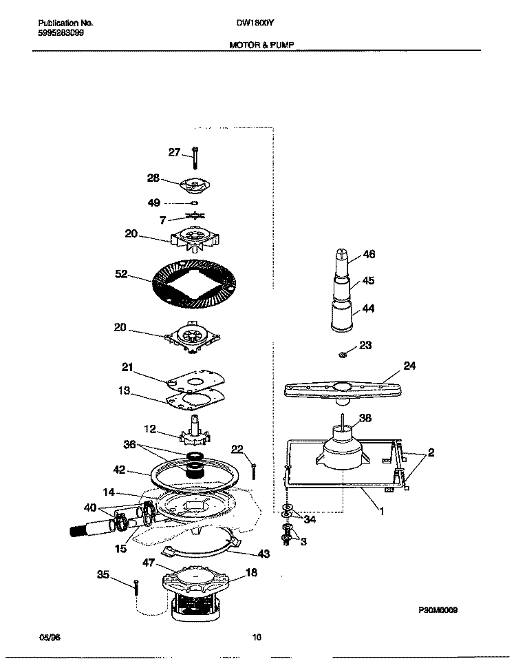 MOTOR & PUMP Diagram and Parts List for DW1800Y0  Frigidaire Dishwasher