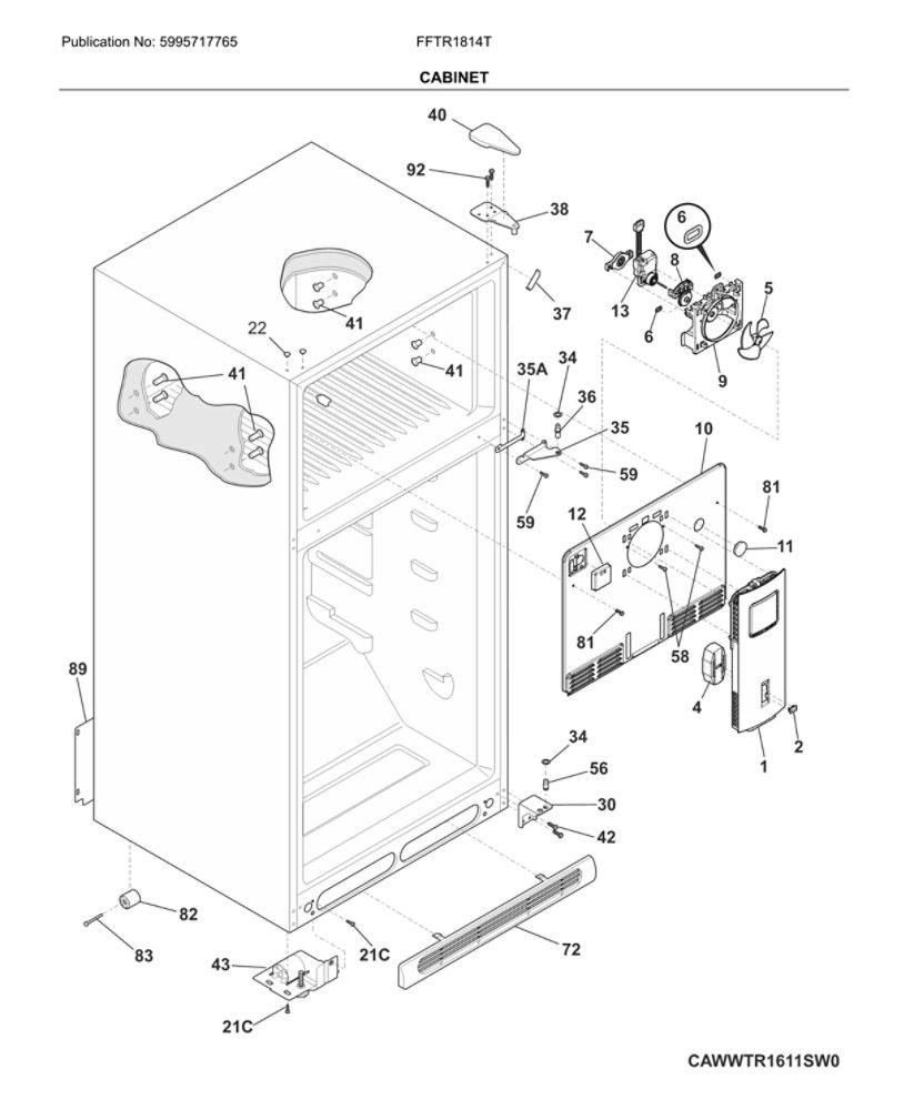 Cabinet Diagram and Parts List for FFTR1814TBE  Frigidaire Refrigerator