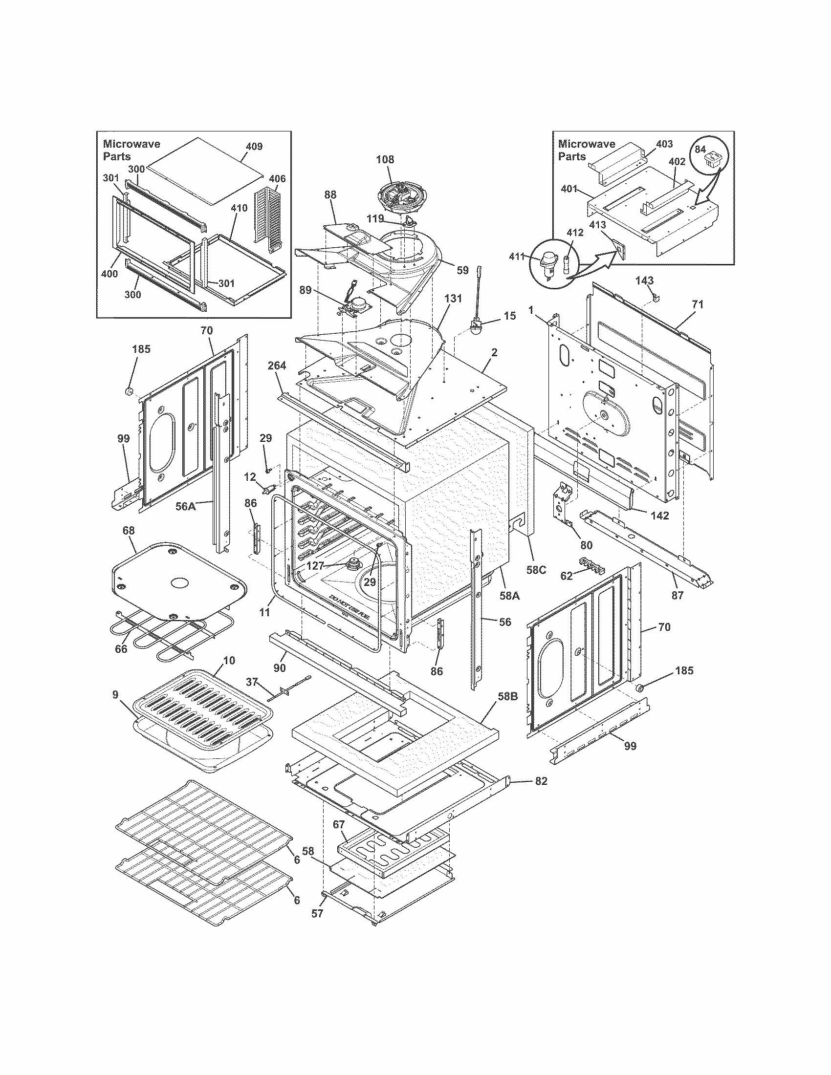 Lower Oven Diagram and Parts List for 79049609311  Kenmore Microwave