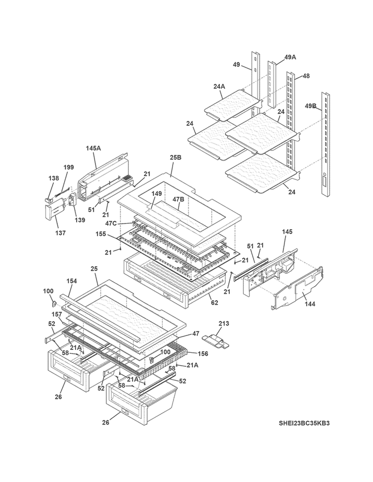 Shelves Diagram and Parts List for EI23BC35KS8  Electrolux Refrigerator