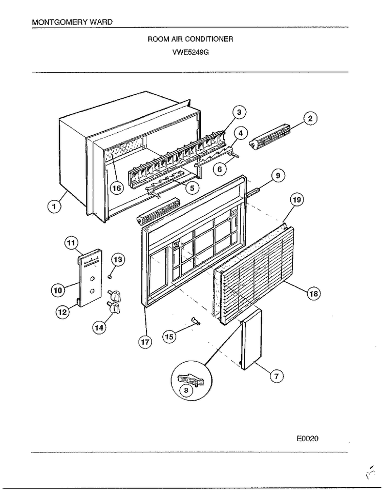 Room Air Conditioner Diagram and Parts List for 5249G  Frigidaire Air Conditioner