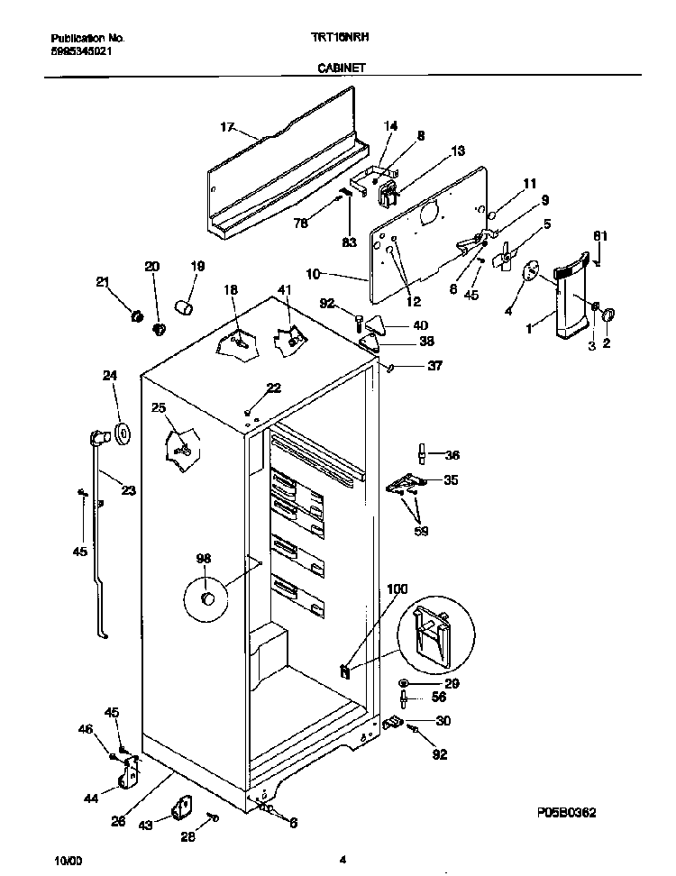 Cabinet Diagram and Parts List for TRT16NRHW4  Tappan Refrigerator