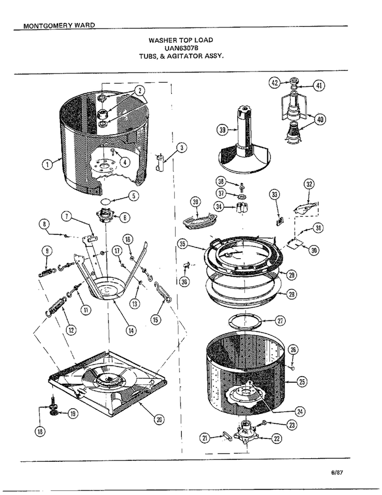Tubs And Agitator Assy Diagram and Parts List for 6307B  Frigidaire Washer