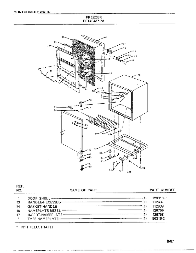 Freezer Page 3 Diagram and Parts List for 40437A-7  Frigidaire Freezer