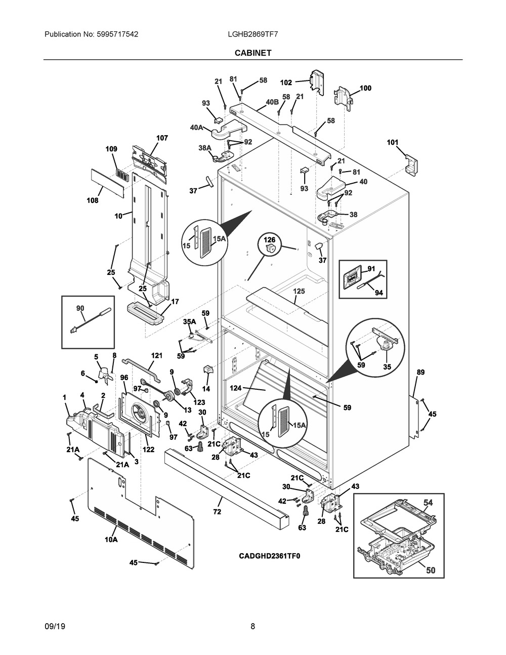 Cabinet Diagram and Parts List for LGHB2869TF7  Frigidaire Refrigerator