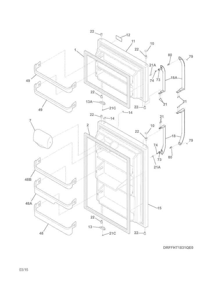 Doors Diagram and Parts List for LFHT1831QF1  Frigidaire Refrigerator