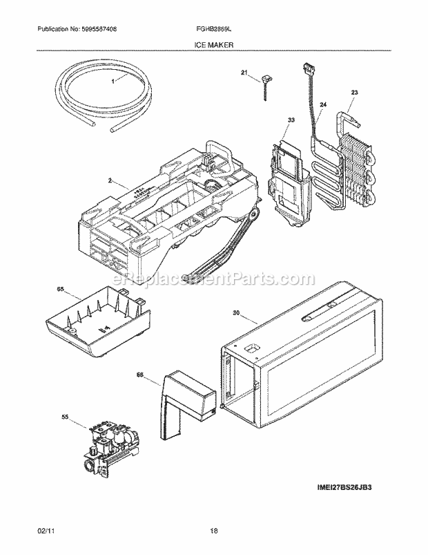 Ice Maker Diagram and Parts List for FGHB2869LP4  Frigidaire Refrigerator