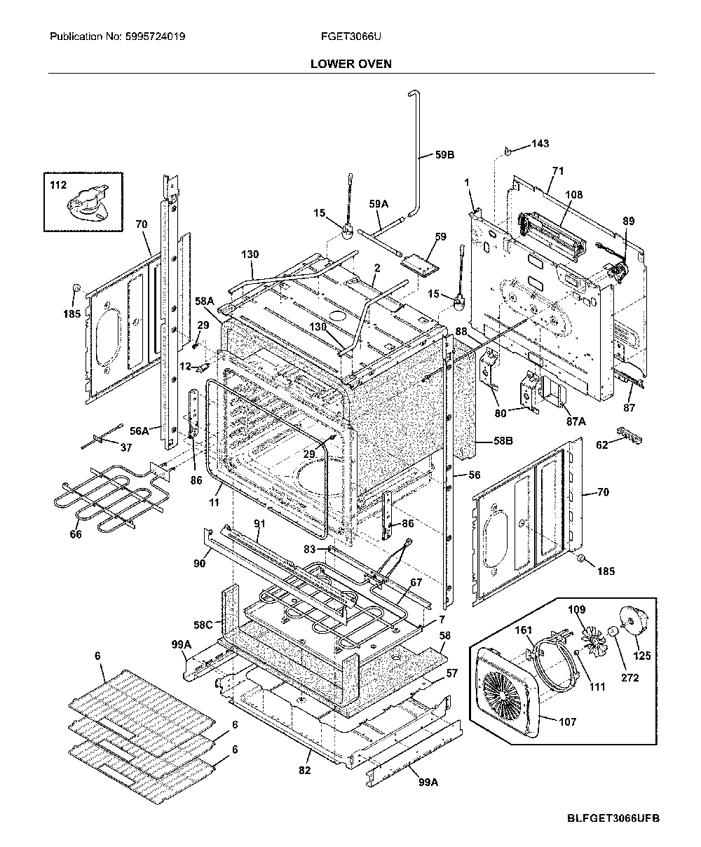 Lower oven Diagram and Parts List for FGET3066UFB  Frigidaire Wall Oven