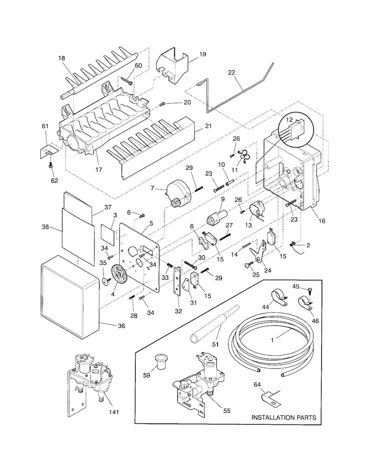 Ice Maker Diagram and Parts List for FRS26ZRGD7  Frigidaire Refrigerator