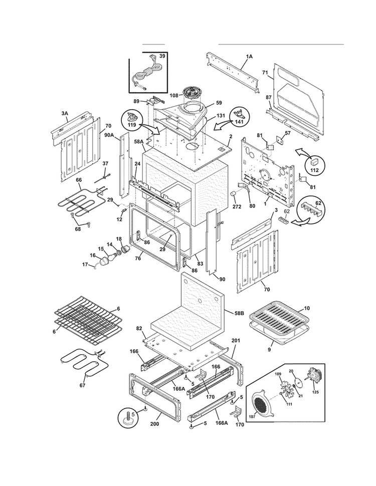 Body Diagram and Parts List for CFES3035LS3  Frigidaire Range