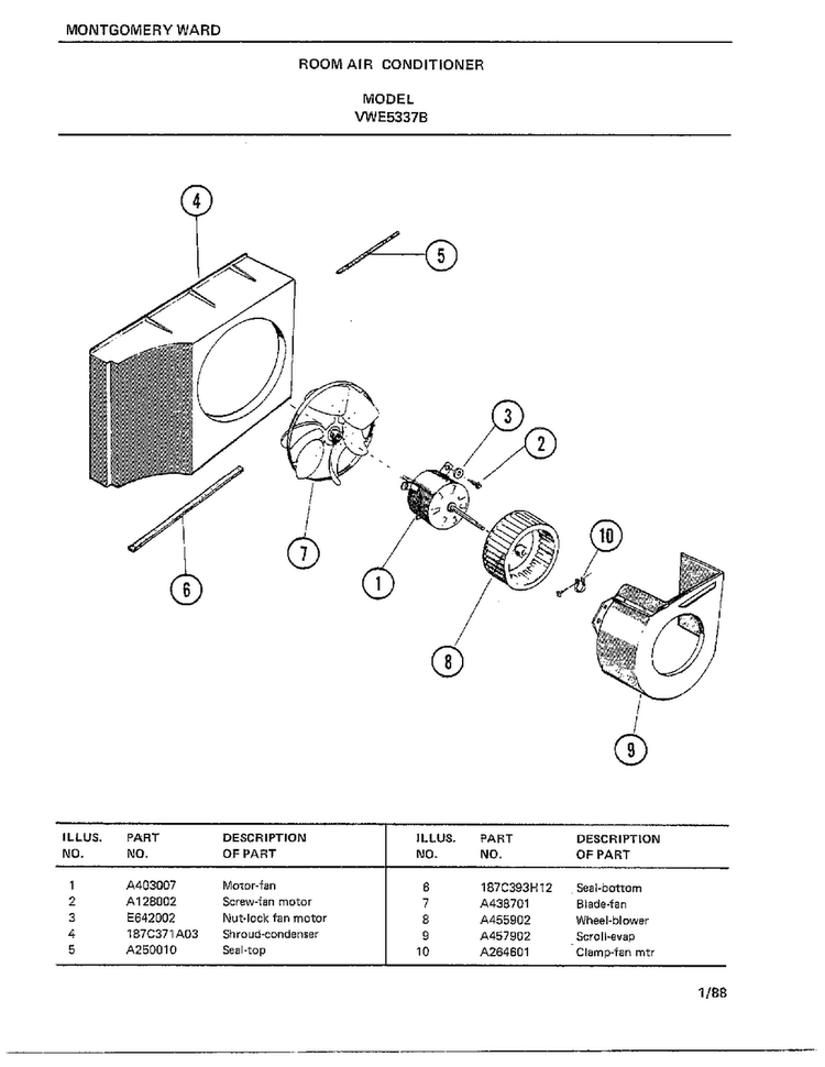 Room Air Conditioner Page 5 Diagram and Parts List for 5337B  Frigidaire Air Conditioner