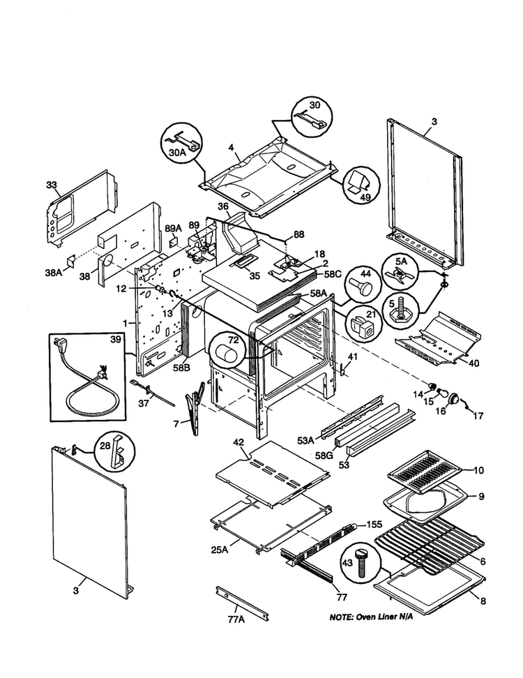 Body Diagram and Parts List for FGF379WECP  Frigidaire Range
