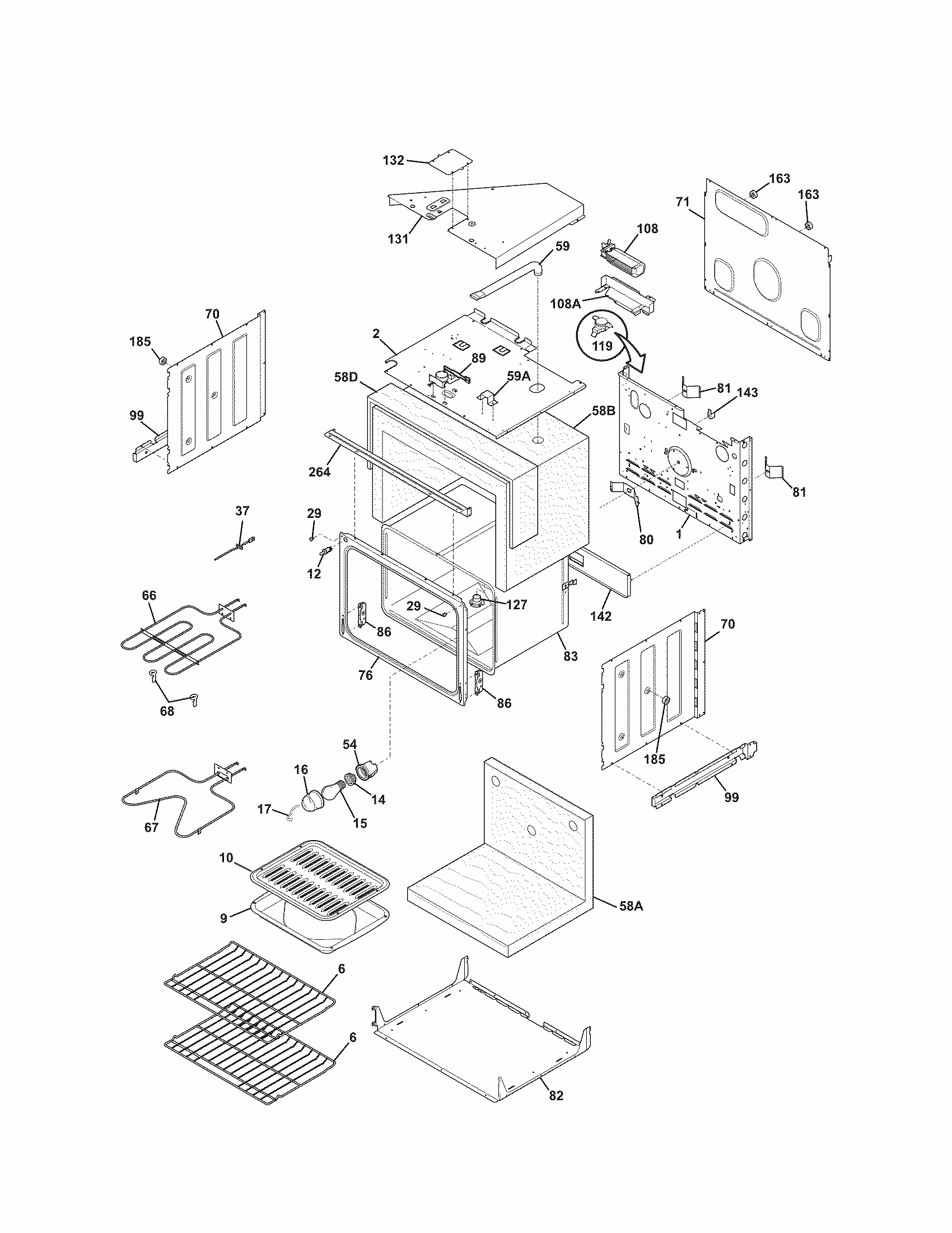 Upper Oven Diagram and Parts List for 79047732407  Kenmore Wall Oven