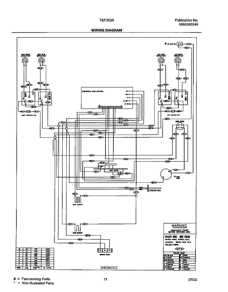 WIRING DIAGRAM Diagram and Parts List for TEF353AQE  Tappan Range