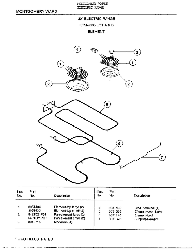 30` Element Diagram and Parts List for 4460B  Frigidaire Range