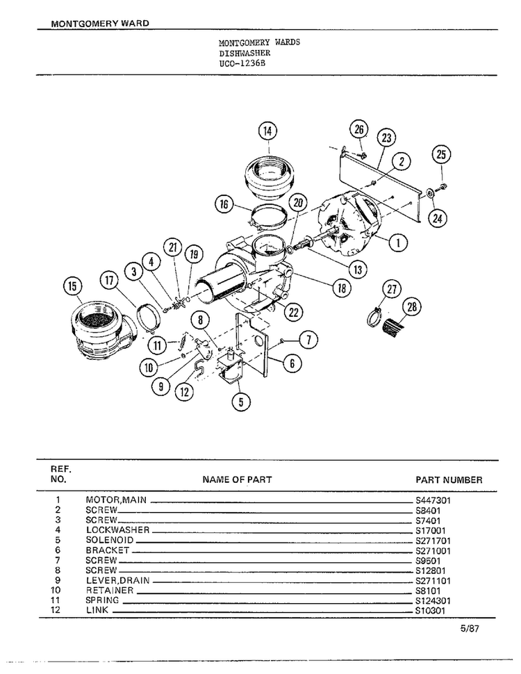 Dishwasher Page 10 Diagram and Parts List for 1236B  Frigidaire Dishwasher