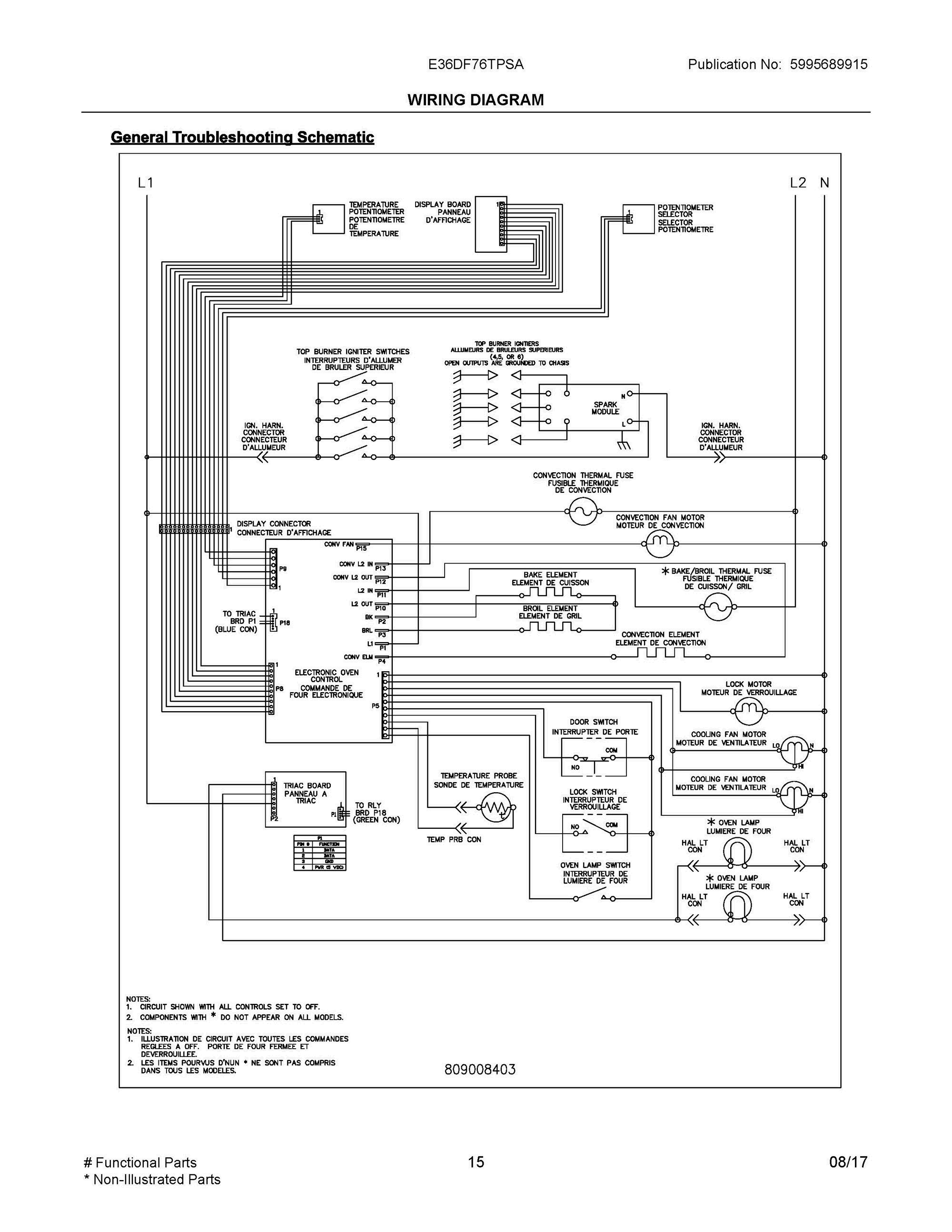 08 - WIRING DIAGRAM Diagram and Parts List for E36DF76TPSA  Frigidaire Range