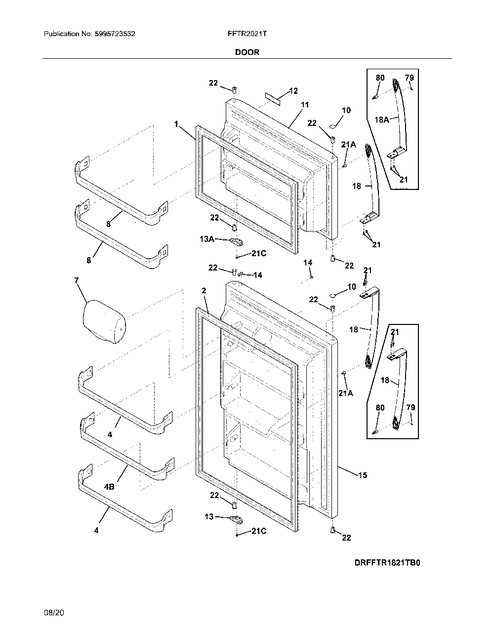 Door Diagram and Parts List for FFTR2021TS6  Frigidaire Refrigerator