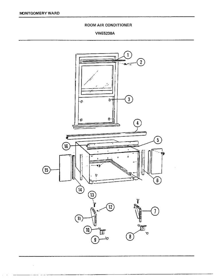 Room Air Conditioner Diagram and Parts List for 5238A  Frigidaire Air Conditioner