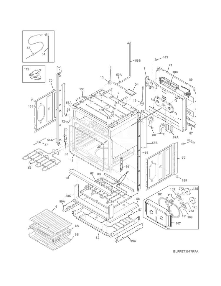 Lower Oven Diagram and Parts List for FPET3077RFA  Frigidaire Wall Oven