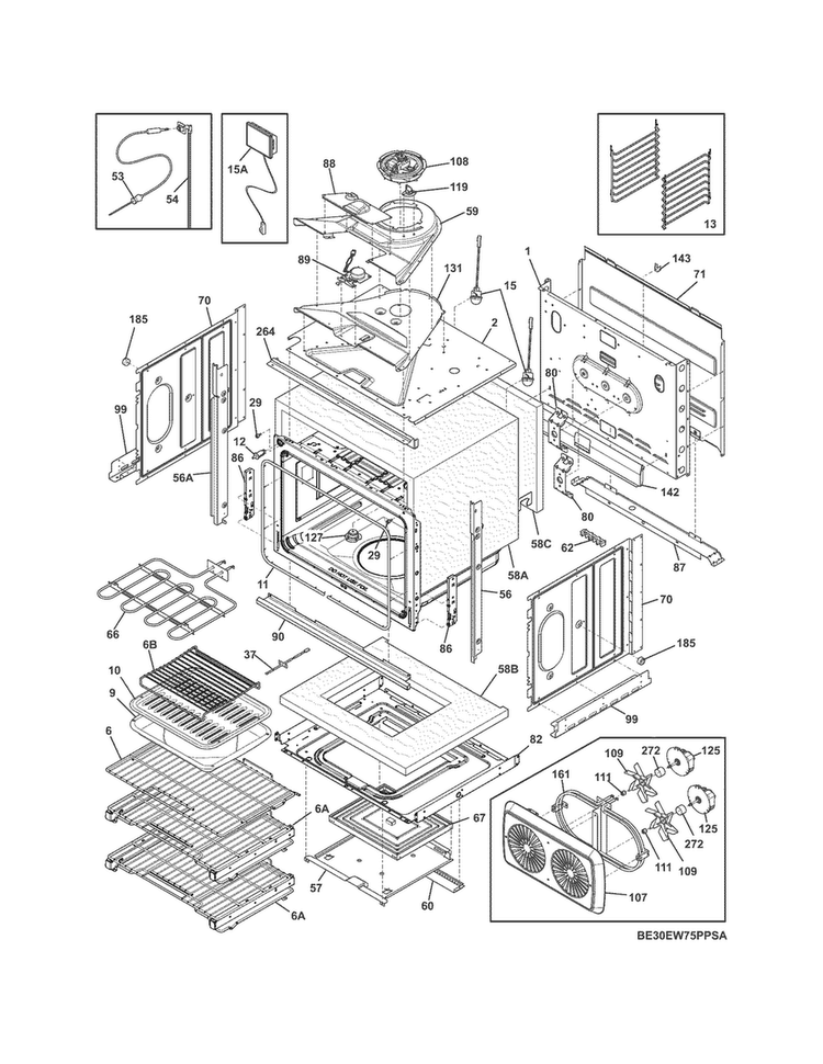 Body Diagram and Parts List for E30EW75PPSA  Electrolux Wall Oven